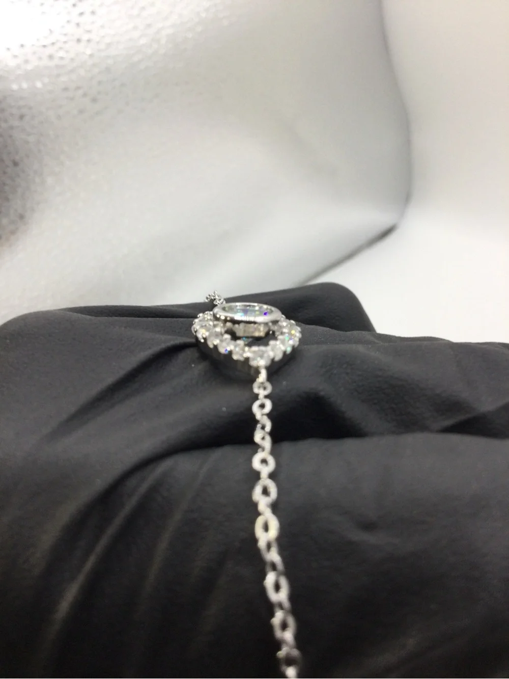 Silver Moissanite Eye Pendant Necklace in White